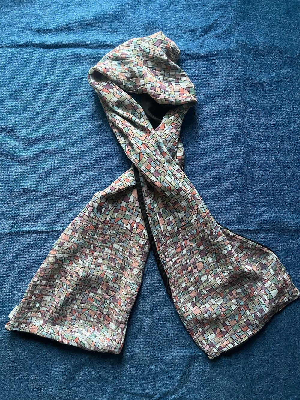 Vintage Kar A Van Rayon Geometric Scarf